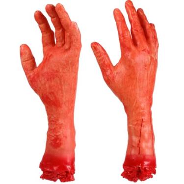 Imagem de IMIKEYA Bloody Fake Hands: 2PCS Scary Halloween Human Arm Broken Severed Hand Halloweens Blood Props Bloody Dead Body Parts for Haunted House Party Halloween Decorations Prank (Random Hand)