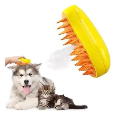 Imagem de Escova a Vapor Portátil Recarregável Remoção de Pelos para Cães e Gatos com Função de Higienização Massagem e Limpeza