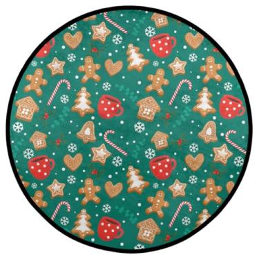 Imagem de Tapete redondo de 0,9 m, Feliz Natal, antiderrapante, lavável, tapete redondo, homem de gengibre, tapete circular para sala de estar, quarto, sala de jantar, entrada, sofá, decoração de casa