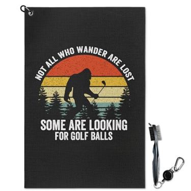 Imagem de Conjunto de toalha e escova de golfe Bigfoot, presentes Sasquatch para homens e mulheres, acessórios de toalhas de golfe para saco de golfe com clipe, kit de limpeza de clube de pé grande engraçado