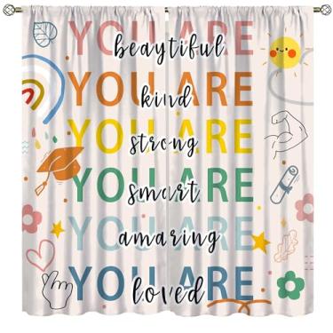 Imagem de Cortinas com citações infantis, quebra-cabeça de desenho animado arco-íris sol flor estrela cor educacional feliz janela tratamentos, cortinas com isolamento térmico para berçário meninos meninas sala