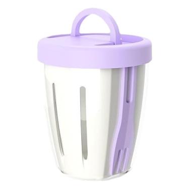 Imagem de Copo portátil de salada de frutas com garfo – Copo de iogurte de café da manhã à prova de vazamento de 500 ml – Design de filtro de camada dupla para piquenique, trabalho, viagem, escola (roxo)