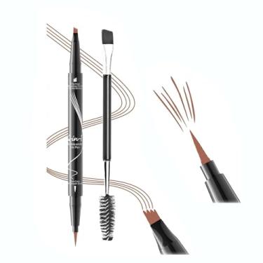 Imagem de Lápis de sobrancelha microblading de ponta dupla 2 em 1 | Ponta de 4 pontas e pincel de precisão para traços naturais semelhantes a cabelos | Impermeável, à prova de manchas e uso prolongado o dia