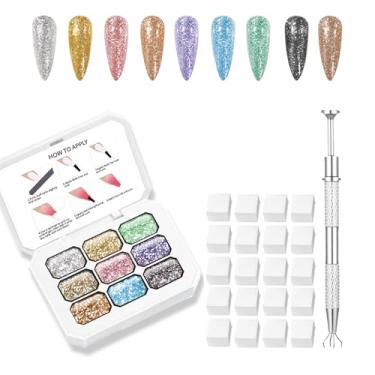 Imagem de AOBOO Conjunto de esmalte em gel de pintura com 9 cores – Esmalte Ombr para arte de unhas acrílica, sem limpeza, kit de gel ombré, faça você mesmo, com 100 esponjas de unha e caneta de agarrar (B0)