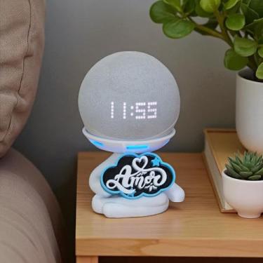 Imagem de Suporte Alexa Echo Dot 3, Dot 4 ou Dot 5. Escultura Robert Plaquinha Amor e outros. Decoração criativa, música, som, stand de mesa Amazon