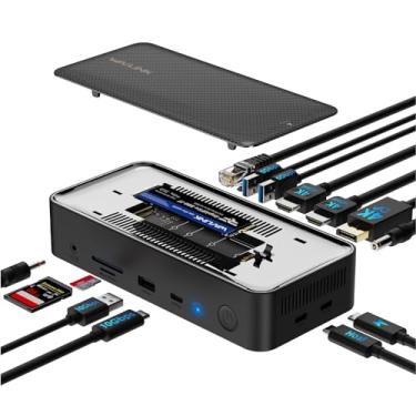 Imagem de WAVLINK Estação de ancoragem para laptop, 3 monitores, hub USB 13 em 1 com gabinete SSD M.2 PCIe/SATA de 10 Gbps