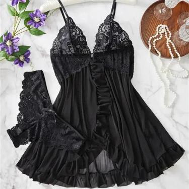 Imagem de Camisola de Renda Transparente Sexy Feminina - Babydoll e Lingerie, BR