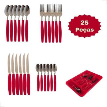 Imagem de Jogo de Talheres 25 Peças Inox Faqueiro Completo para Almoço e Jantar 