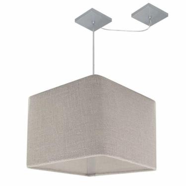 Imagem de Lustre Pendente Quadrado Com Desvio De Centro Vivare Md-4268 Cúpula Em Tecido 35x35cm - Bivolt Rustico-cinza 127/220v