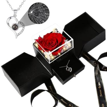 Imagem de SPGRDER Colar rosa real vermelha preservada com eu te amo - flores eternas presentes de rosa para mãe, avó, esposa, namorada, no dia das mães, presentes de dia dos namorados para aniversário de Natal