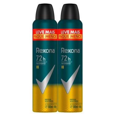 Imagem de Kit 2 Desodorante Antitranspirante Aerosol Masculino Rexona V8 72h 250ml Leve Mais Pague Menos