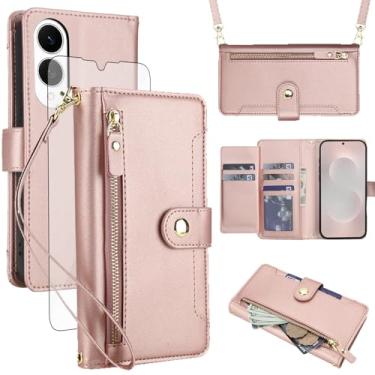 Imagem de Asuwish Capa de celular para Samsung Galaxy S25 Edge com zíper carteira, com protetor de tela de vidro temperado e alça transversal, suporte para cartão de crédito S25Edge 25S S 25 25Edge mulheres