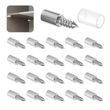 Imagem de 20 pinos de prateleira com manga antiderrapante, suporte de prateleira parafusos autoperfurantes de pino de aço, parafusos autorroscantes, suporte laminado para armário