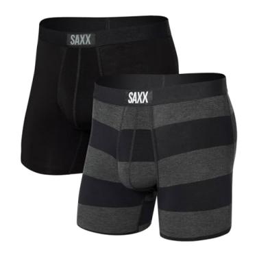 Imagem de SAXX Underwear Co. - Cueca boxer masculina Vibe super macia, pacote com 2 unidades com suporte embutido - Roupa íntima masculina, Grafite Ombre Rugby/Blk, P