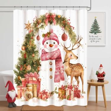 Imagem de OVZME Cortina de chuveiro de Natal 182 cm de comprimento 1 peça, guirlanda fofa de inverno boneco de neve rústica casa de fazenda cortinas de banheiro de Natal, tecido durável à prova d'água para