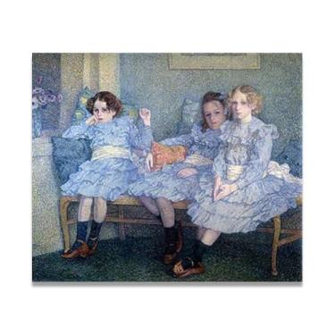 Imagem de Three Children In BlueThéo van Rysselberghe: Impressão em tela neoimpressionista belga chave 40 x 48 cm sem moldura