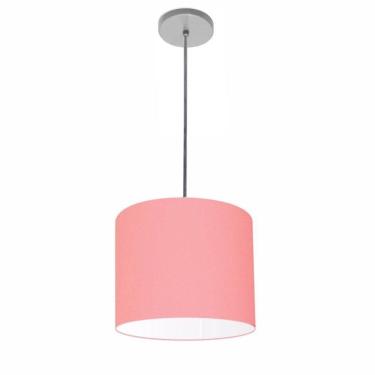 Imagem de Lustre Luminária Pendente Vivare Free Lux Pe-4106cz Cúpula Em Tecido 20x25cm Rosa-tela Canopla Cinza E Fio Cristal