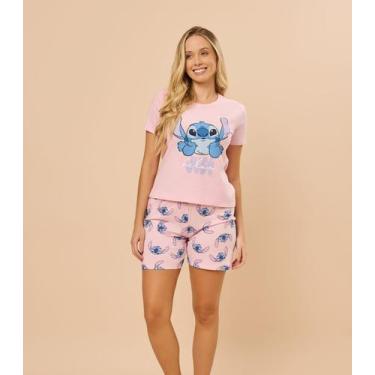 Imagem de Pijama Feminino Manga Curta Meia Malha Evanilda Rosa, GG, Rosa