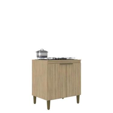 Imagem de Balcão para Cooktop 5 Bocas Iara 2 Portas 1 Prateleira 80cm Cor Marrom