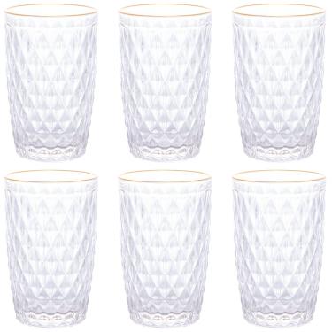 Imagem de Jogo De 6 Copos Altos 330ml Bico De Abacaxi Borda Dourada Lyor