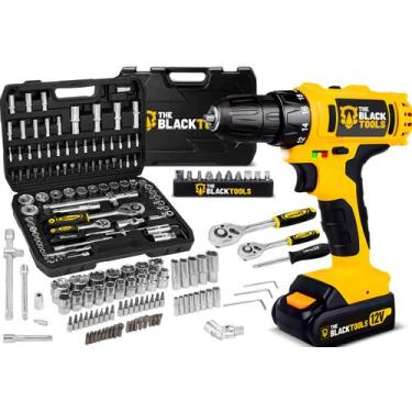 Imagem de Furadeira Parafusadeira Kit Jogo Ferramentas Oficina 94 Peças Amarelo 