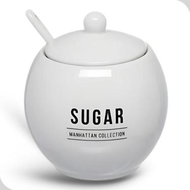 Imagem de Açucareiro Manhattan Hauskraft Porcelana com Tampa e Colher 350ml Bran