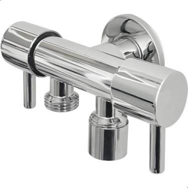 Imagem de Torneira Registro T Duas Saídas ½ Pol Inox Válvula Dupla Banheiro Duch
