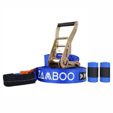 Imagem de Slackline Zamboo Kit StartLine 15m Azul Com Catraca Reforçada Protetor