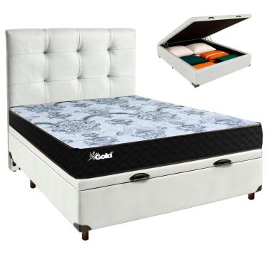 Imagem de Cama Box Bau + Colchão Casal Molas Ensacadas Life Gold Paropas + Cabeceira Estofada