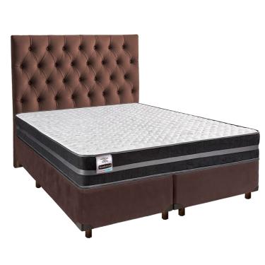 Imagem de Cama + Box Marrom e Colchão Molas Ultralastic Queen - Bogota Inducol + Cabeceira