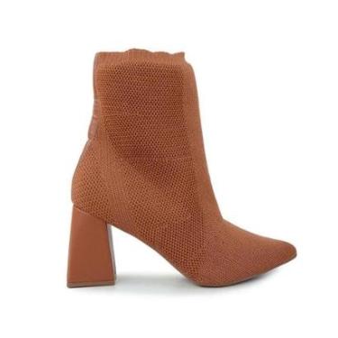 Imagem de Bota Feminina Bebecê Cano Baixo Malha Marrom Taupe - T4316-Feminino