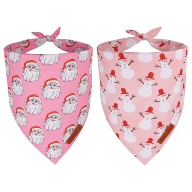 Imagem de ADOGGYGO Bandanas rosa para cães de Natal, pacote com 2, babador reversível de Papai Noel, boneco de neve, bandana de Natal rosa ajustável para cães pequenos (pequeno)