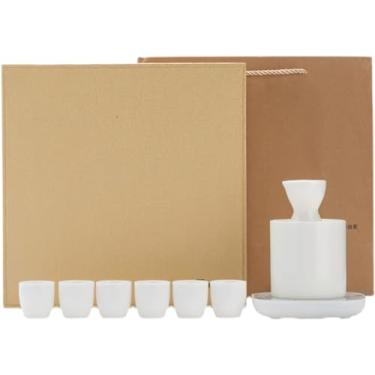 Imagem de JOEUQK Conjunto de Sake com aquecedor, conjunto de Saki quente de cerâmica tradicional de 9 peças, incluindo termostato elétrico, pote aquecedor, recipiente para Sake e canecas de Sake