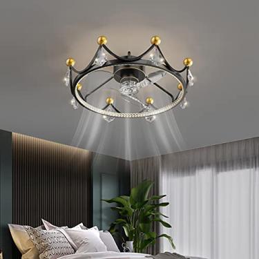 Imagem de Ventoinhas de cristal com ceililights ventilador silencioso de 3 velocidades com controle remoto luzes de teto LED com temporizador para quarto, sala de jantar, ventilador iluminação/preto