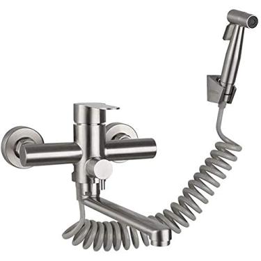 Imagem de RAUGAJ Torneiras, com pistola, torneiras de cozinha, aço inoxidável, torneira de água fria e quente, lavanderia cozinha removível