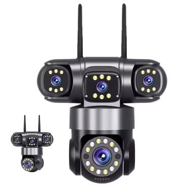 Imagem de Camera de Segurança 4 Lentes HD WiFi PTZ App Grava Voz 360 Graus Microfone Audio Sensor Presença Vigilancia Proteçao