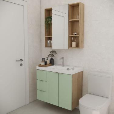 Imagem de Conjunto De Banheiro Sem Cuba Vittare 80cm Estilare CNJ5007 Carvalho-verde Gaveta Esquerda