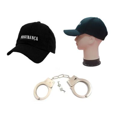 Imagem de Kit Fantasia De Segurança C/ Boné Bordado E Algemas Metal