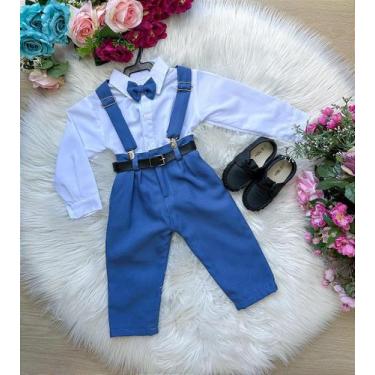Imagem de Conjunto Meninos Miss Cherry - Camisa Branca, Calça Azul, Suspensório 