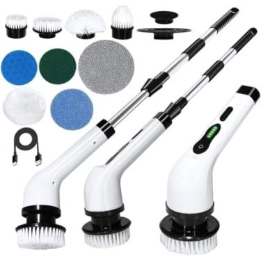 Imagem de Esfregão de Limpeza Elétrico 9 em 1 - Escova C/Cabo Extensível, 9 Cabeças, 2 Velocidades, Sem Fio, Portátil, Ideal para Banheiro, Cozinha e Mais - Praticade na faxina