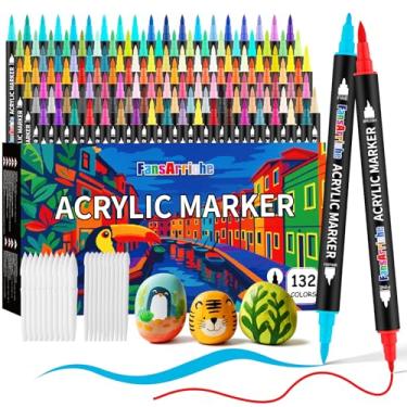 Imagem de FansArriche Marcadores de tinta acrílica de ponta dupla de 132 cores, canetas de tinta de ponta fina e ponta de pincel para vidro, madeira, tecido, pôster, pedra, tela, cerâmica, metal, rocha, kit de
