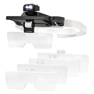 Imagem de The Beadsmith Lupa LED de cabeça – 5 lentes de aumento (1,0X, 1,5X, 2,0X, 2,5X, 3,5X), luzes LED duplas, inclui estojo de armazenamento