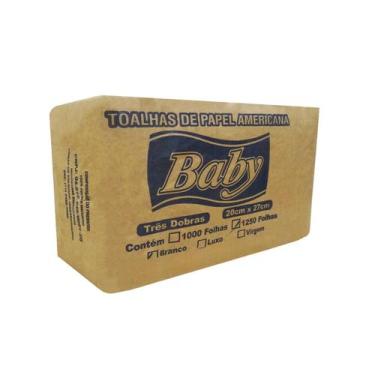 Imagem de Papel Toalha Interfolha 3 Dobras Folha Simples Branco 1.250 folhas Bab