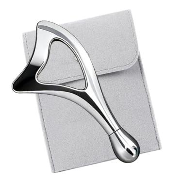 Imagem de Ferramentas faciais Gua Sha com rolo de olho, ferramenta de massagem facial para escultura facial de rotina de beleza diária edema, presente para mulheres, prata