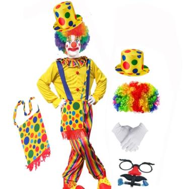 Imagem de Utaomld Fantasia de palhaço adulto com peruca arco-íris chapéu bolsa óculos Halloween homem mulher cosplay macacão fantasia, Amarelo, G