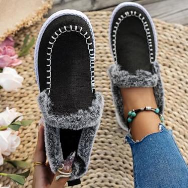 Imagem de Tênis fashion feminino moderno tênis de neve confortável e quente sem salto, Preto, 39