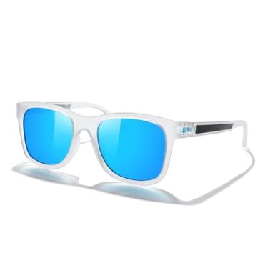 Imagem de Óculos de sol polarizados para amantes de óculos de sol leves TR90 armação quadrada para homens e mulheres, Armação Tra/dobradiça azul/lente espelhada azul, Lens Width: 51 Millimeters