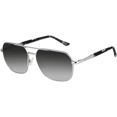 Imagem de Óculos de sol aviador para homens e mulheres grandes armação de metal, Prata + cinza gradiente, 60-22-137