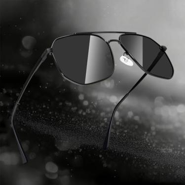 Imagem de Óculos de sol aviador polarizados para homens e mulheres, óculos de sol masculino com armação de metal polarizado para dirigir e pescar, Preto