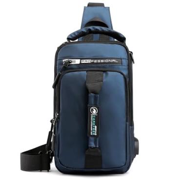 Imagem de Bolsa de ombro masculina transversal para uso diário ao ar livre cor sólida negócios casual Oxford estilo lona, Azul, Medium